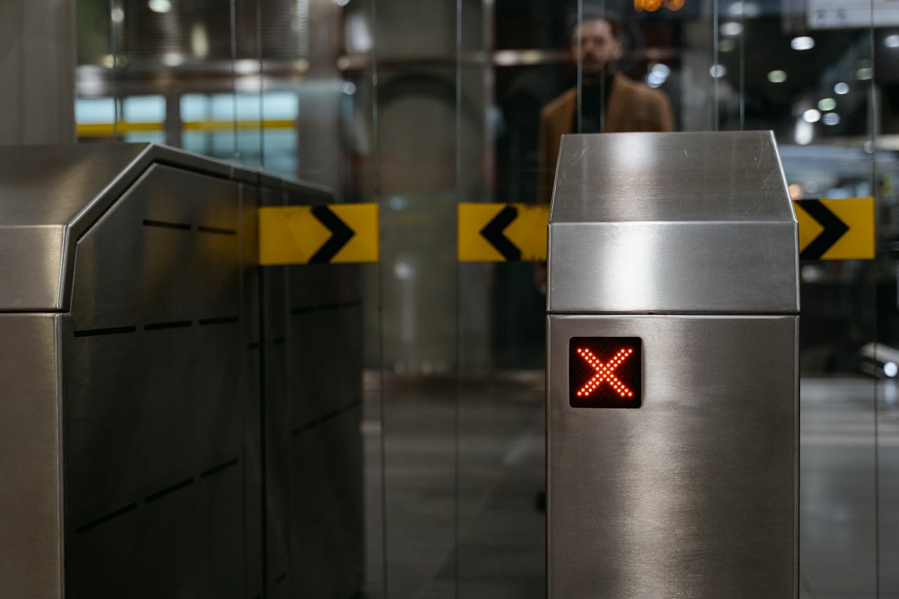 Modern access control system with biometric scanner and security door